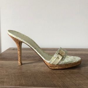 Bcbg girls white and gold cork stiletto heels